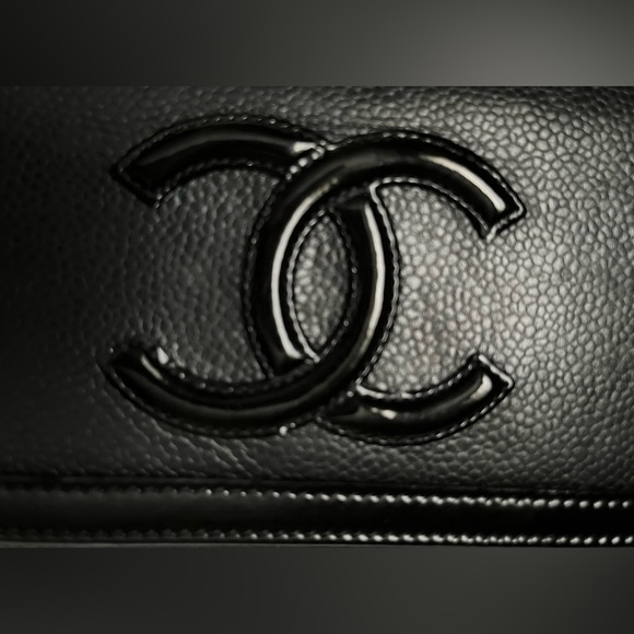 @texaskat13 Chanel Caviar Patent CC Contour Flap Black Wallet Authentic EC - Picture 6 of 11